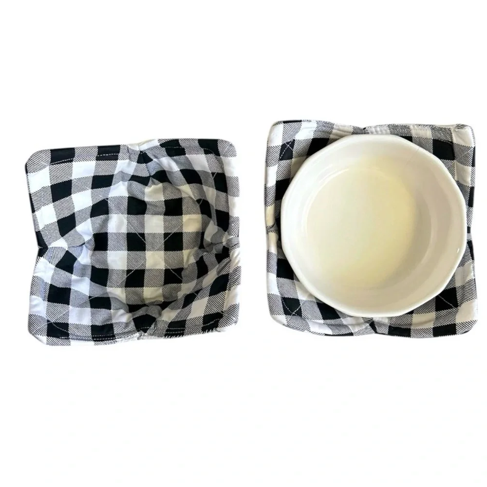 Hand Crafted Black Buffalo Plaid Fabric 100% Cotton Microwave Bowl Cozies